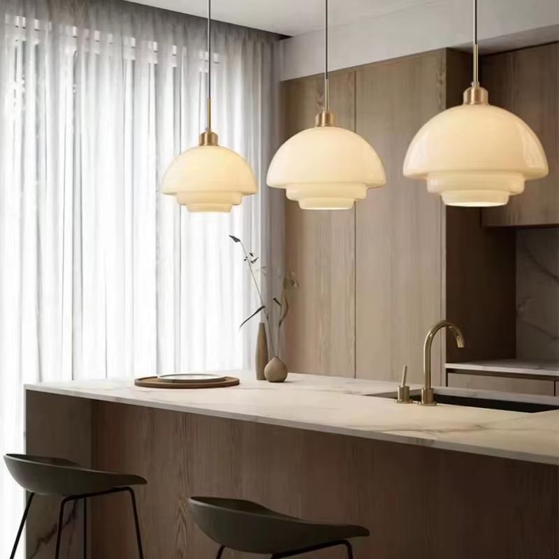 Nordic Cream Wind Glass Pendant Light Art Decorative Hanging Lamp For Kitchen Island Dining Room Bedside Modern LED E27 Fixture