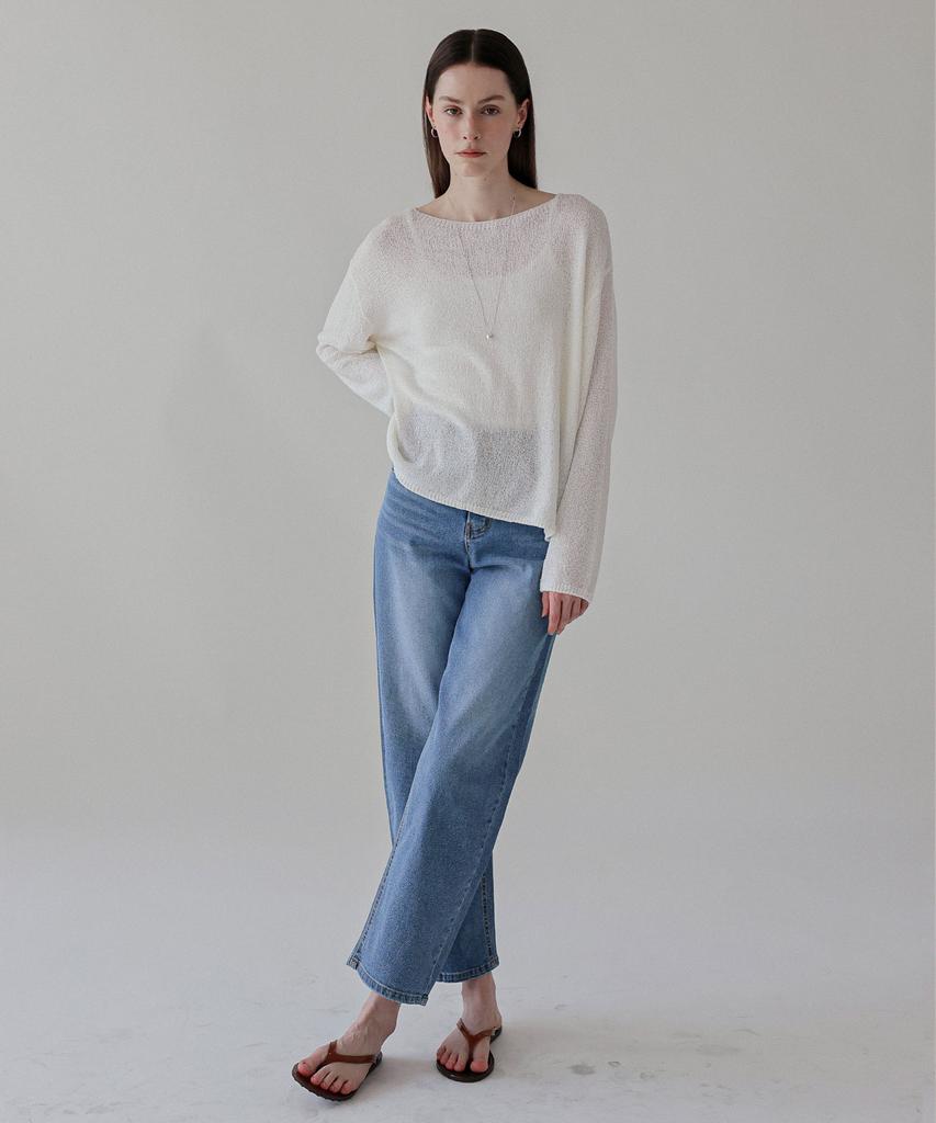 Keullaepeu Linen Boucle Boat Neck Knit_Ivory