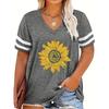 Summer V-neck 3D Love Sunflower Printed Top Fashionable Casual Short Sleeved Women's T-shirts