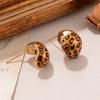 Autumn and winter new geometric round drop glaze leopard print stud earrings design sense simple wind versatile silver needle earrings heart earrings