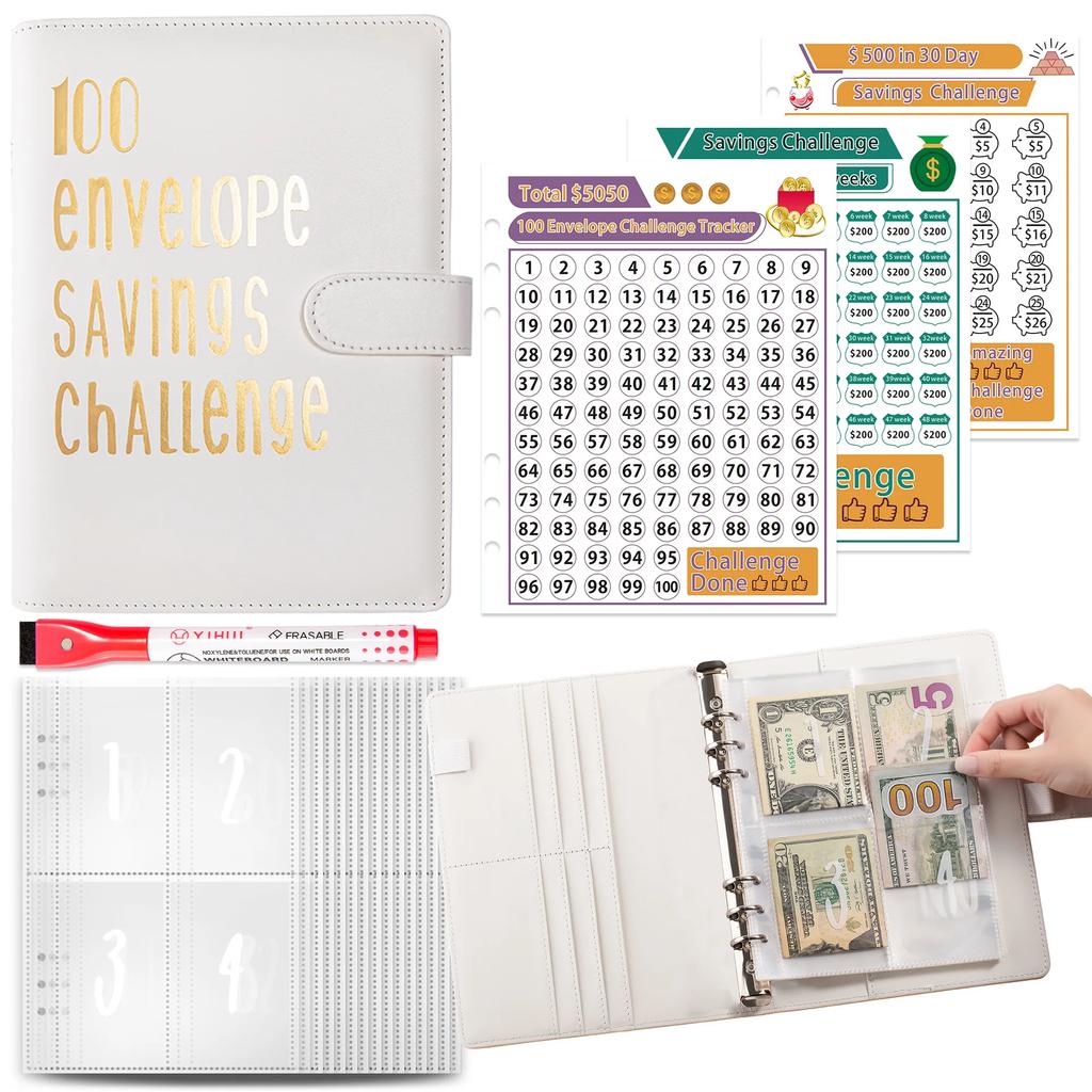 New100 Envelope Savings Challenge Laser A5 Loose-Leaf Binder Budget Binder With Cash Envelopes Money Organizer System Quality