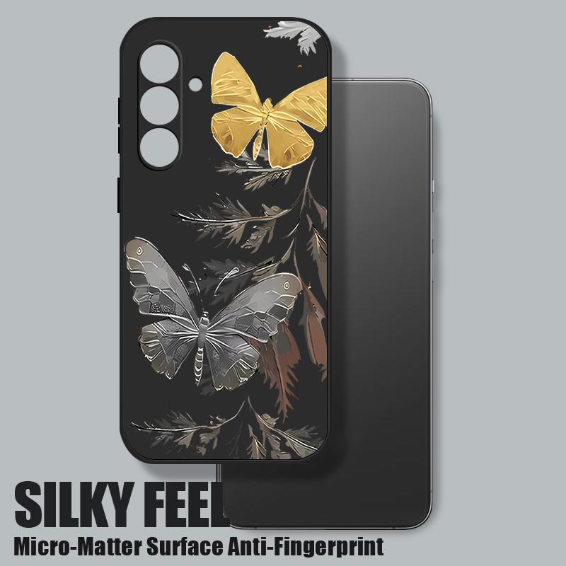 Plating Lens Golden Butterfly Pattern Case For Samsung Galaxy A56 A17 A26 A16 A36 A55 A54 A53 A15 S24 S25 FE S25 S22 S23 Ultra Plus Lanyard Soft Cover