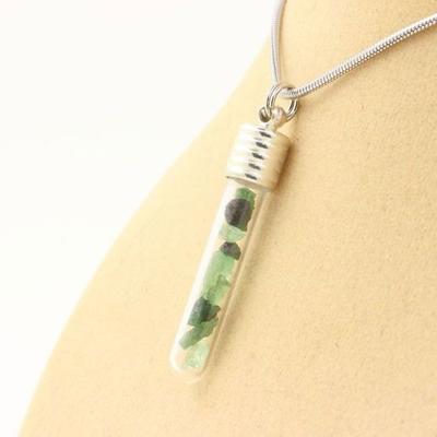 Stones and Minerals. Raw Tsavorite Garnet Necklace. Tube and Spiral Model.