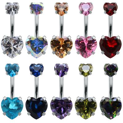 Sexy Double Heart-shaped Crystal Zircon Navel Belly Ring Bar Surgical Steel Rhinestone Body Piercing Jewelry