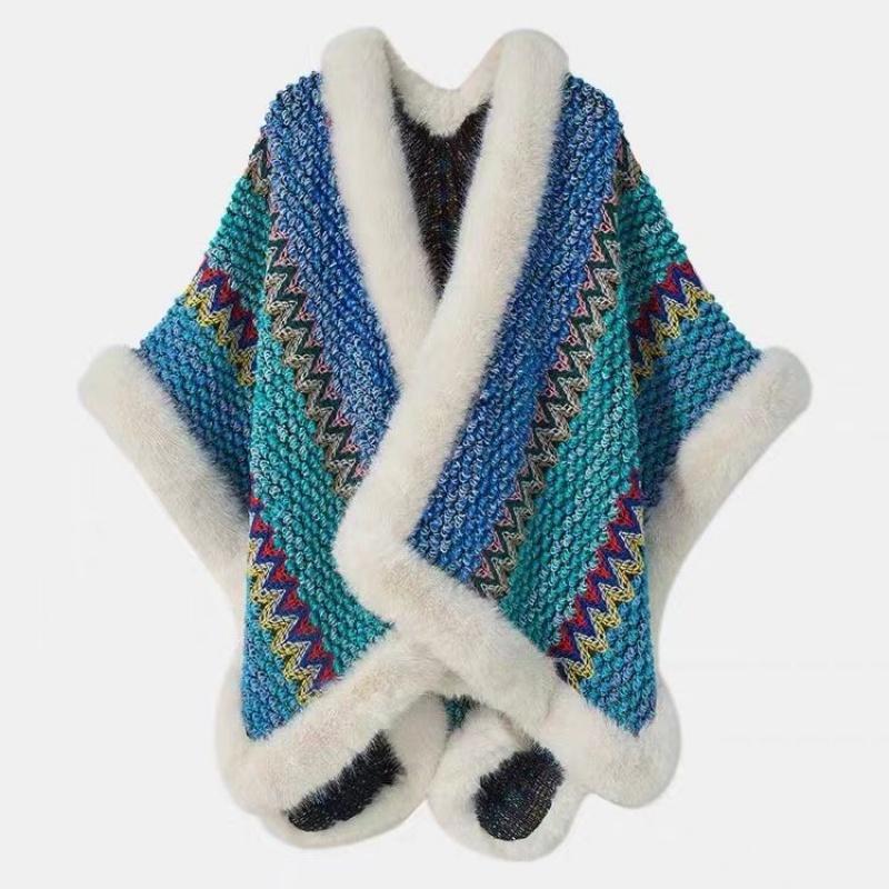 Ethnic Style Fur Shawl Women's Outer Wear Autumn and Winter New Fashionable Stylish High-End Rabbit Fur Collar Scarf Thickened Cape Women
