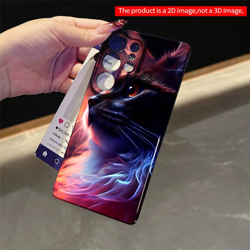 2DFlat Samsung telefon kılıfı Ateşli Kedi Portresi Telefon Kılıfı Galaxy S23 S24 S25ULTRA S26 A12 A14 A15 A16 A54 A55 için Uygulanabilir