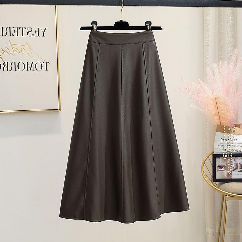 

Шикарная миди-юбка А-силуэта из искусственной кожи для женщин - Коллекция весна-осень 2023 в корейском стиле Medium коричневый