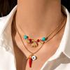 Classic Turkish Evil Eye Pendant Necklace for Women Men Vintage Lucky Blue Eyes Palm Sun Multilayer Neck Chain Choker Jewelry