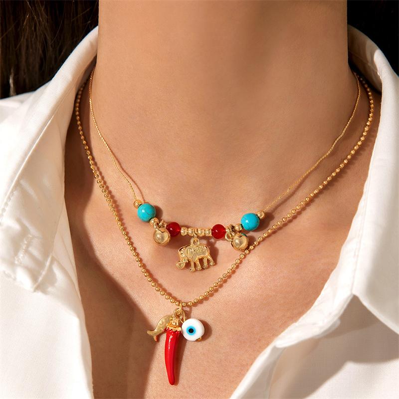 Classic Turkish Evil Eye Pendant Necklace for Women Men Vintage Lucky Blue Eyes Palm Sun Multilayer Neck Chain Choker Jewelry