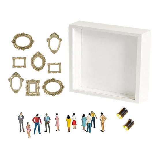 DIY Mini Museum Box with Small Golden Frames Figurines Lamps Photo Frame Shadow Box Family Memory Display Case Home Decoration
