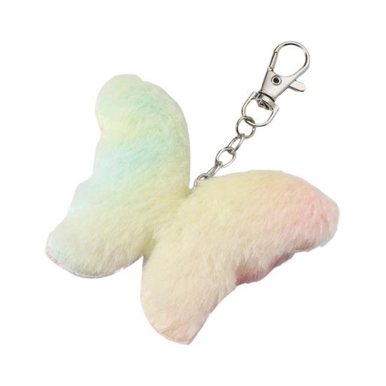 Yousheng Plush Mini Charm Keychain Pendant Rainbow Color Butterfly Star Heart Cat Shape Keyring Bag Car A