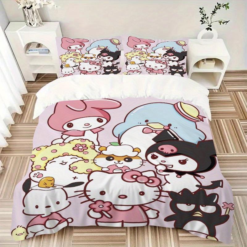 3pcs Hanamaruobake & Friends Sanrio Bedding Set - Includes Quilt Cover and Pillowcases, Suitable for All Seasons, Machine Washable - Ideal G