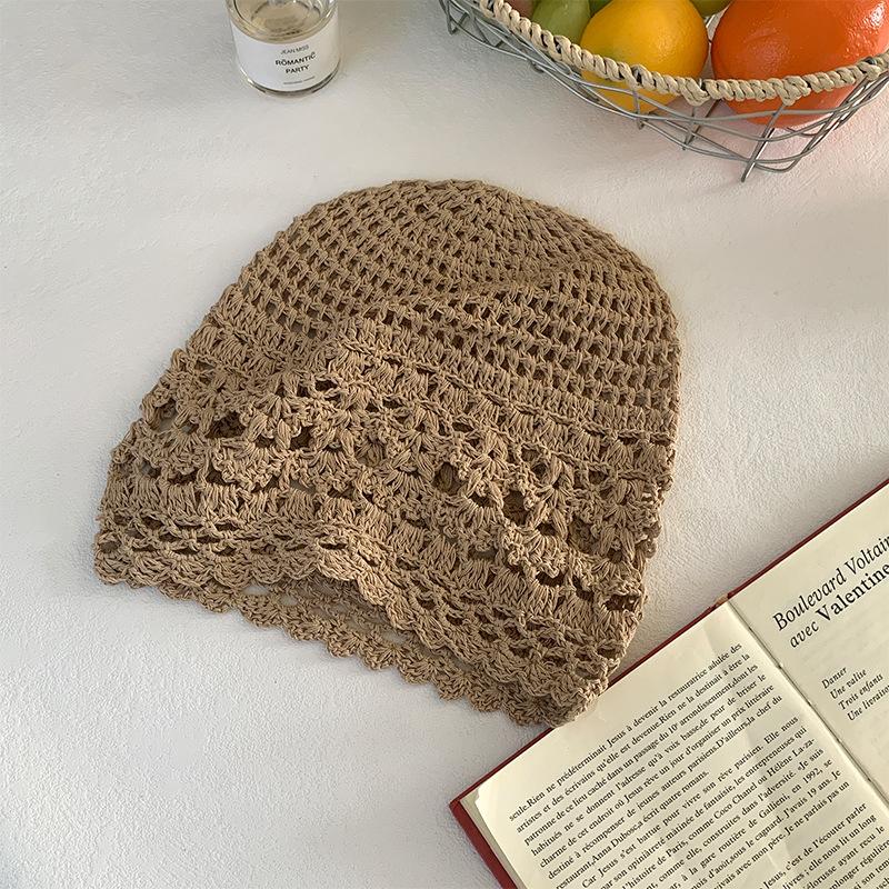 New Versatile Hat Hollow Cold Hat Hand Woven Head Hat Women Spring Thin Stacked Hat Pullover Hat