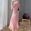 Knitted Mid-length Hip-hugging Dress Women's Inner Bottoming Sweater Skirt Ruffled Slim Slimming French Fishtail Skirt