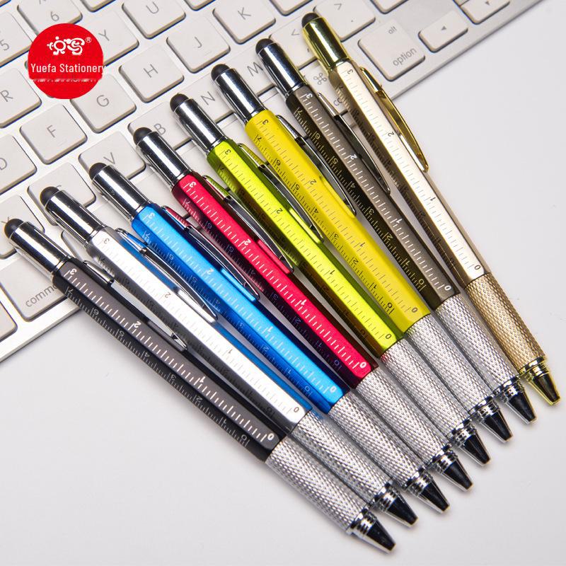"Promotional Multi-Function Ballpoint Pen with Touch Screen Stylus, Metal Scale, and Screwdriver Tool"
