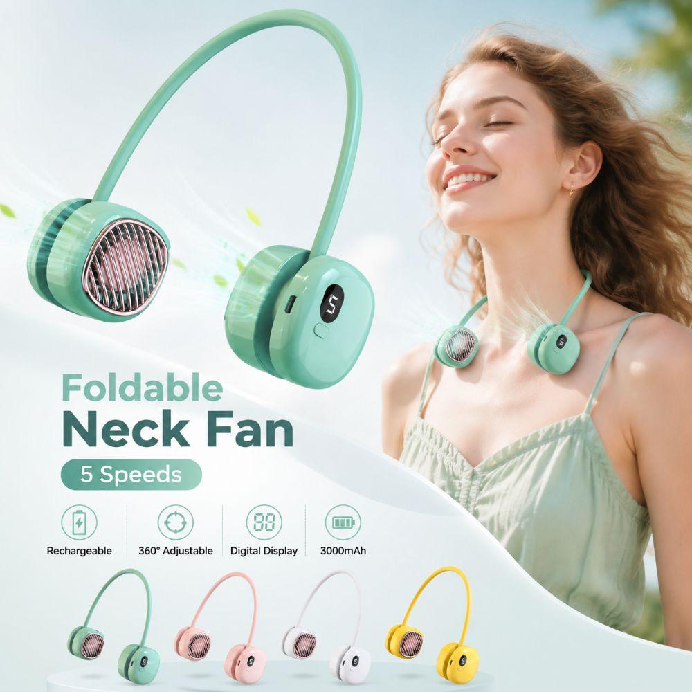 5 Speeds Foldable Cooling Fan Rechargeable Silent Fan Portable Neck Fan For Travel,Office,Outdoor