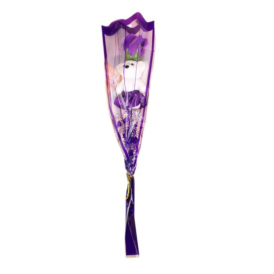 Cute Bear Rose Bouquet Transparent Packaging Bear Rose Bouquet Romantic Single Rose Bear Gift for Valentine Day Mother Day