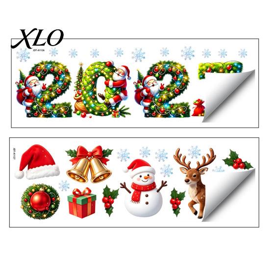 Seasonal Party Decorations 2027 Merry Christmas Window Cling, Santa Snowman Reindeer Glass Door Sticker, PVC Stickers Static Decal for Living