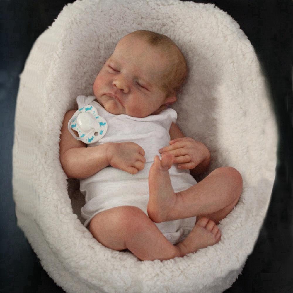 19 Inches Lifelike Reborn Baby Doll Levi with Closed Eyes Soft Cloth Body Sweet Asleep Simulation Doll Handmade 3D High Color Painted Newborn Dolls