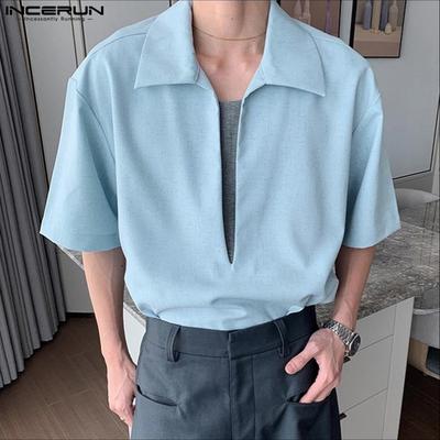 S-5XL Summer Mens Deep V Short Sleeve Casual Shirts Tops