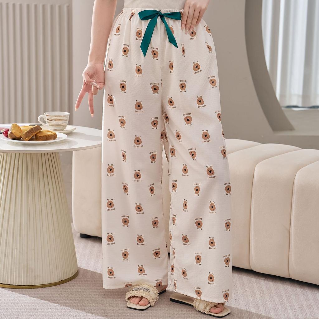 Cotton Silk Family Spring and Autumn Women's Cotton Silk Pajama Pants Wide-leg Pants Thin Artificial Cotton Can Be Worn Outside Casual Home Pants