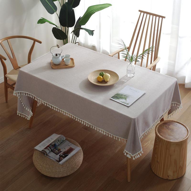 Tischdecke Einfarbig Uni Farbe Imitation Baumwolle und Leinen Fransen Spitze Geometrisch Rechteckig Esstisch Kaffeetisch Tischdecke