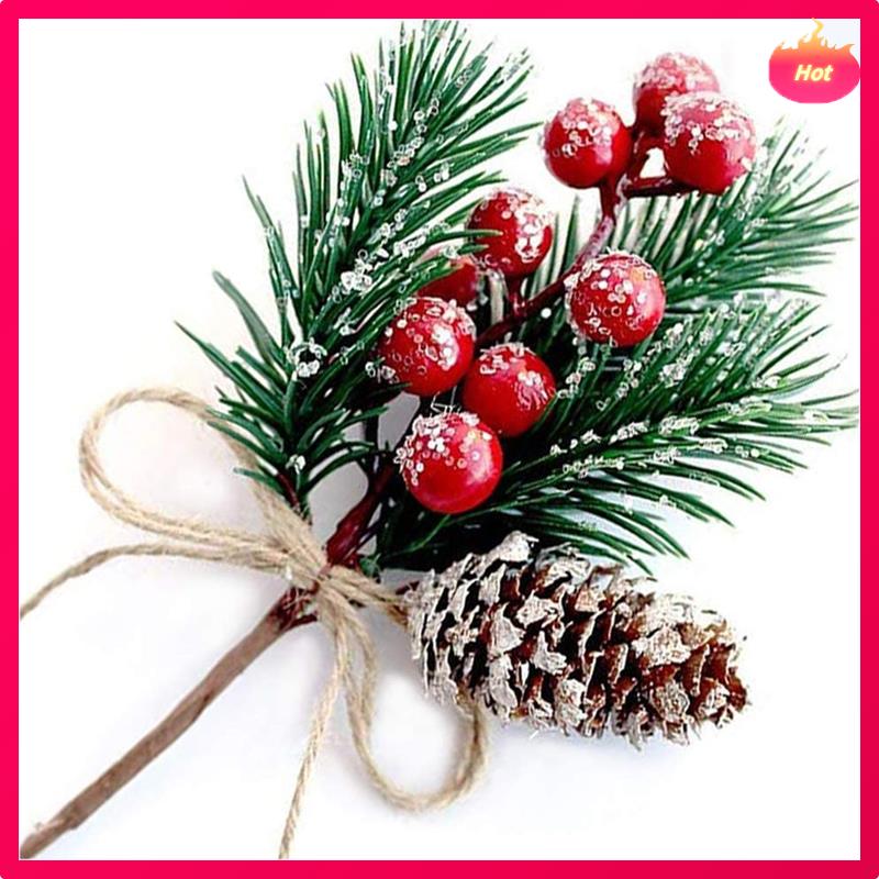 Red Berry Stems Pine Branches Evergreen Christmas Berries Decor 24 PCS Artificial Pine Cones Branch Craft Wreath Pick