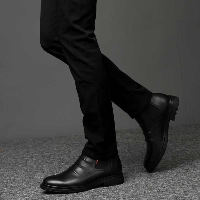 Mode Herrenschuhe Herren Winterschuhe Schwarz Echtes Leder Business Stiefel Warm Plüsch Fell Mann Winter Schuhe Hochwertige Chelsea Stiefel