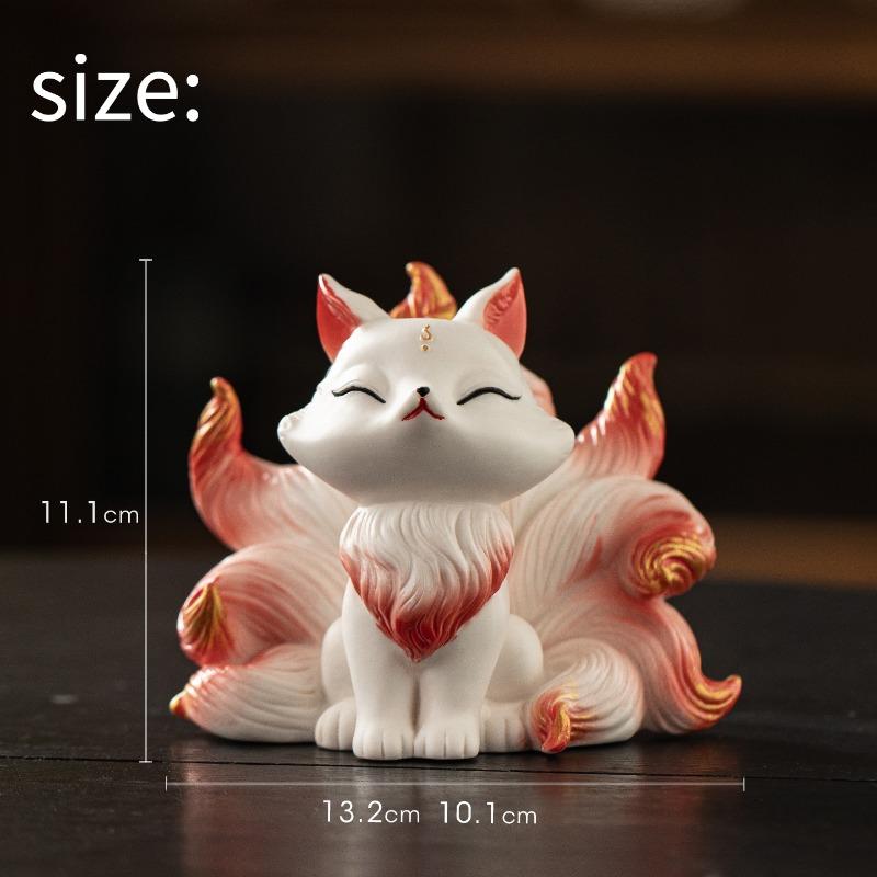 Nine Tailed Fox Statue Ceramic Animal Sculpture Mythical Creature Home Decor Living Room Tabletop Ornament Oriental Art Gift