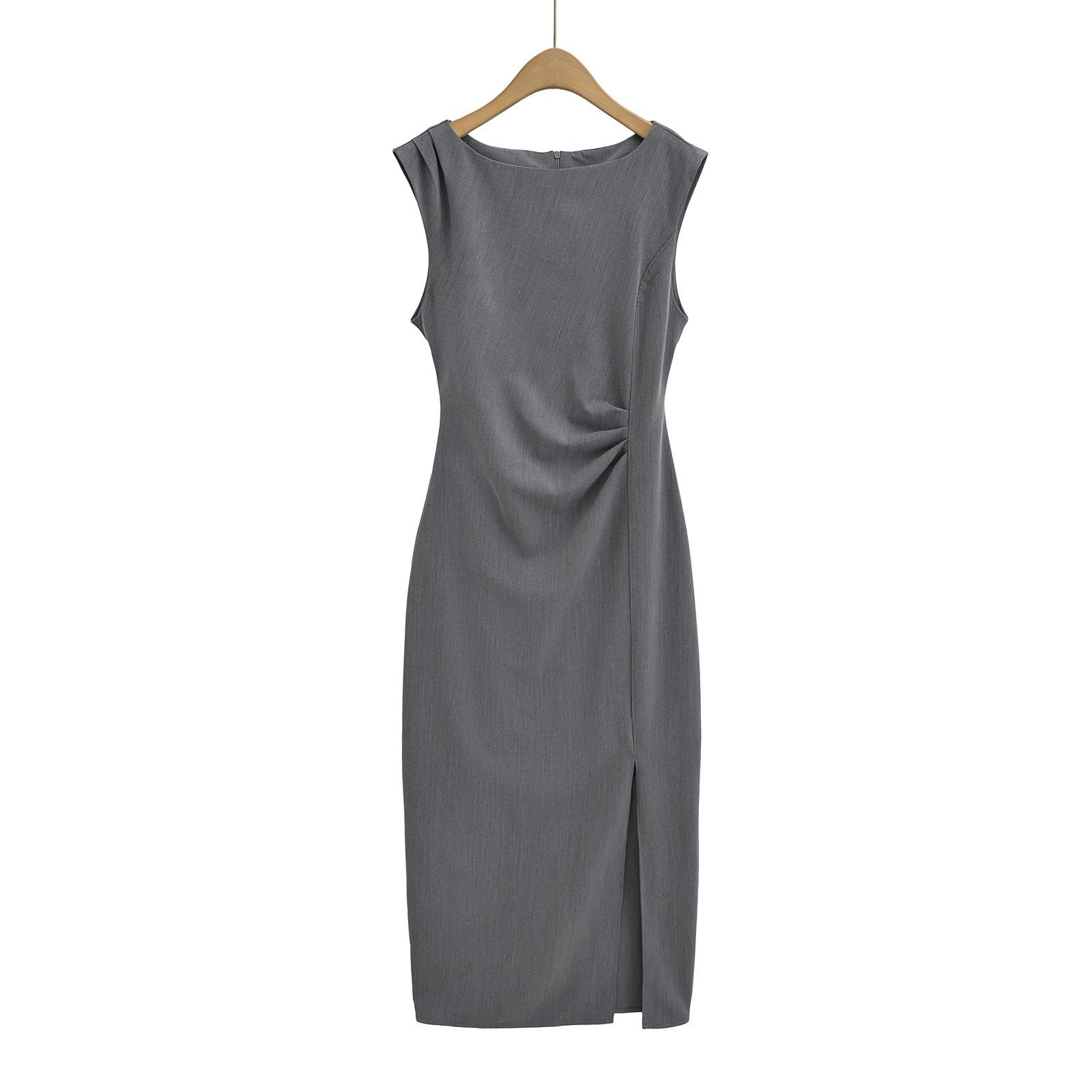 

2025 Spring Women s Slim Waist Pleated Midi Dress L