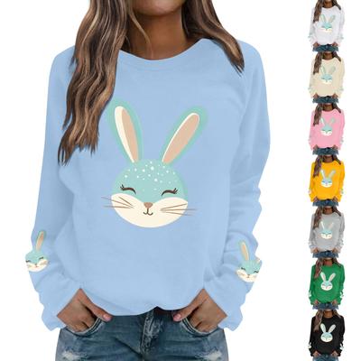 Women's Fashion Casual Easter Bunny Print Casual Long Sleeve Round Neck Sweatshirt Top