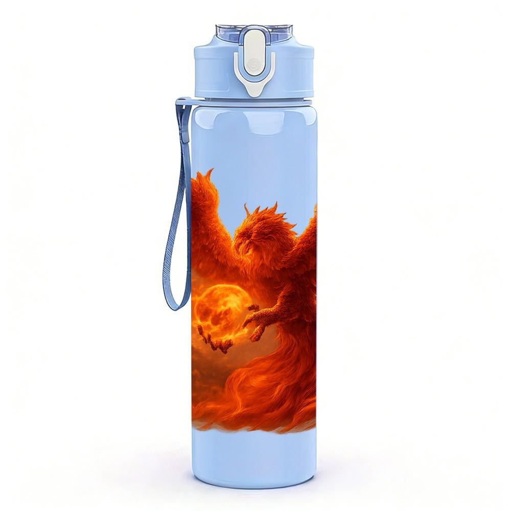 1PC Orange Red Phoenix Bird Wing Print 750ml Color Plastic Sports Water Bottle Leakproof Flip Straw Lid Suitable for Sports Office Home Use