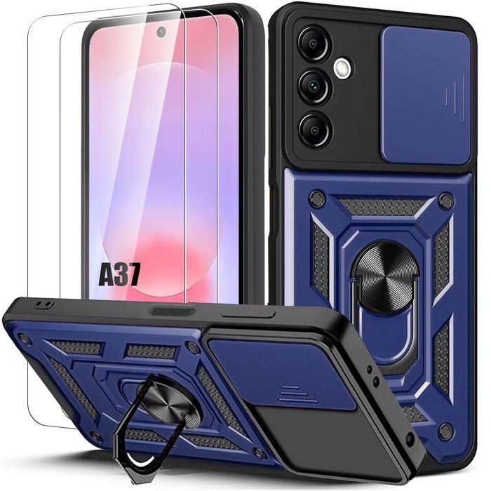 Coque pour Samsung Galaxy A37 5G, Antichoc avec Protection Caméra - Bleu Marine - 2 Verres Trempés