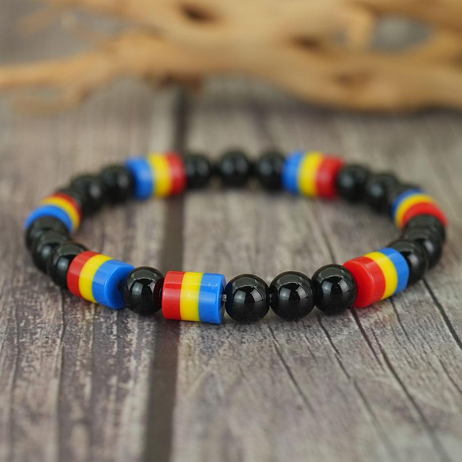 New Handmade National Flag Color Strand Bracelet Men Women 8mm Obsidian Stone Braclet Meditation Healing Braslet Leisure Jewelry