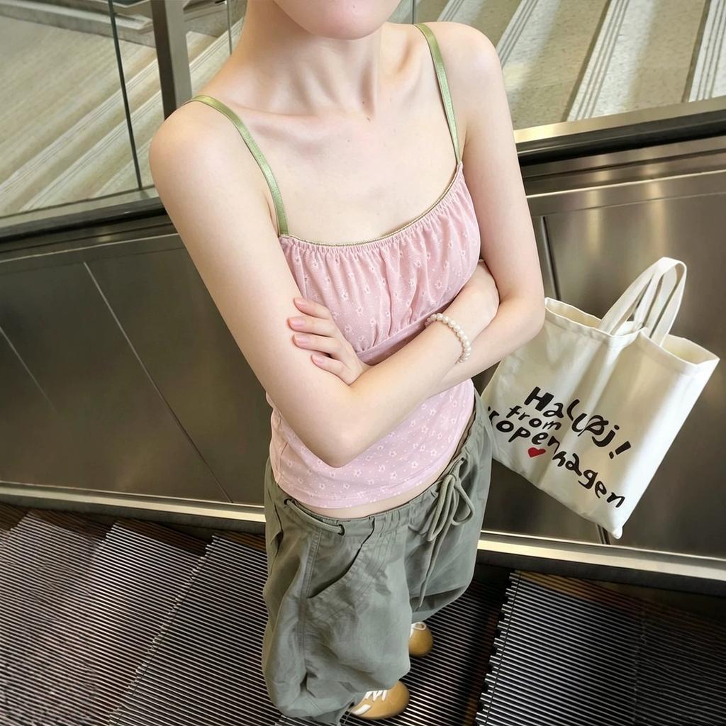 French sweet pink floral sleeveless small suspender vest women's summer unique and beautiful outer wear inner tube top