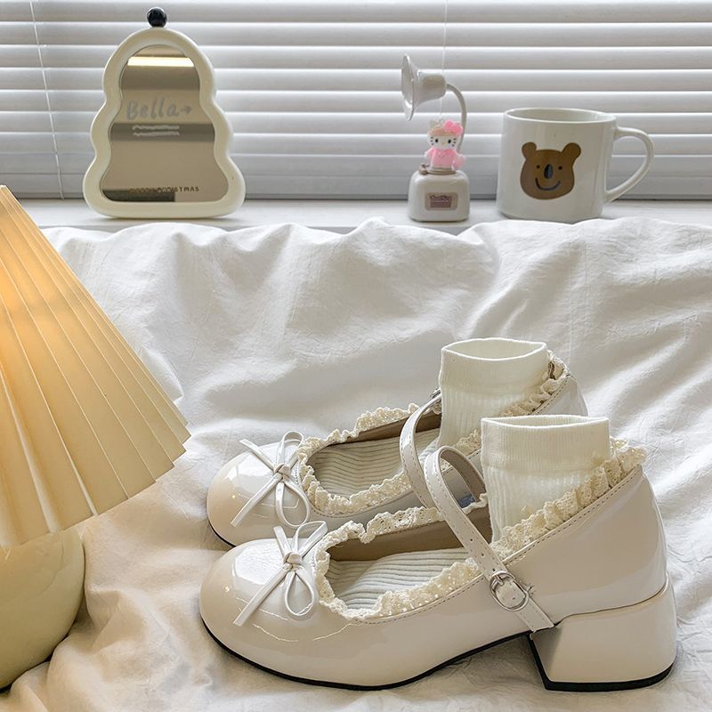 Silver French Ballet Light Mouth Thick High Heels Women's Small Leather Shoes New Summer Skirt Mary Jane Single Shoes