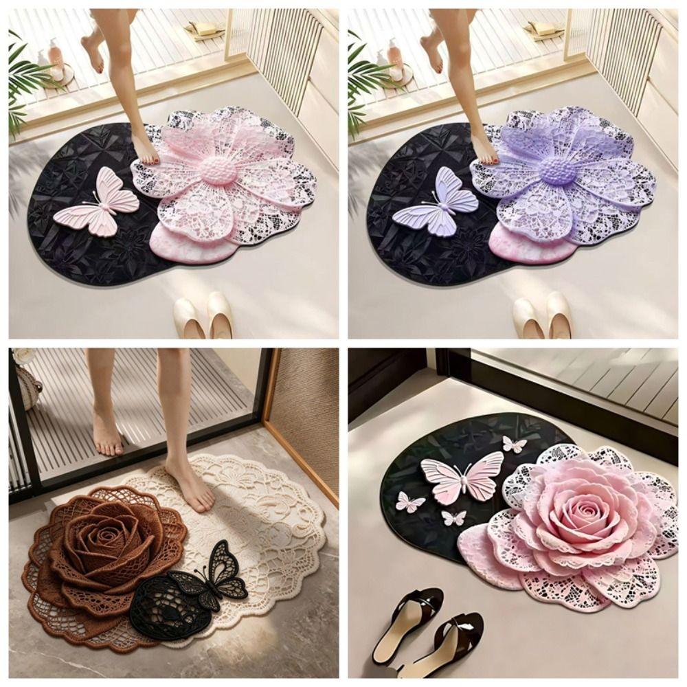 Special-shaped 3D Floral Butterfly Carpet Absorbent Surface Quick Dry Bathroom Floor Mat Non Slip Diatom Mud Door Mat