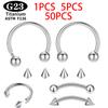 1/5/50PCS ASTM F136 Internally Threaded Eyebrow Nose Ring C Rod Body Piercing Jewelry Set G23Titanium