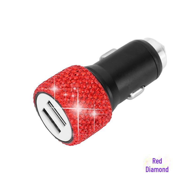 Diamond-Inlaid Dual USB Fast Car Charger with Smart Multi-Function Adapter