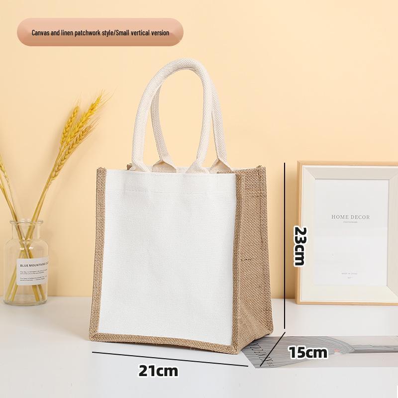 Custom Logo Hand-Painted Tote: Jute, Canvas, Cotton & Linen Handbag, Burlap DIY Lunch Box Bag
