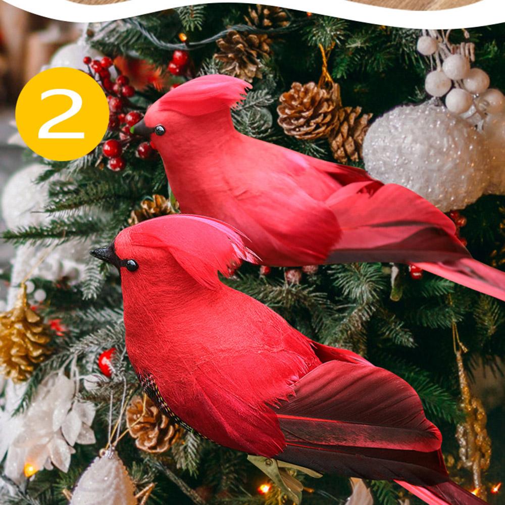 2Pcs Cardinal Clip On Christmas Tree Ornaments Artificial Red Birds Ornament for DIY Christmas Tree