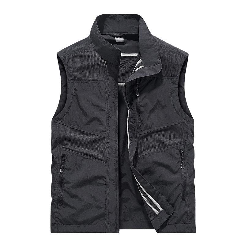 Vår och Höst Väst Herr och Ungdom Multi-Ficka Verktygsdesign Stor Storlek Lös Ståkrage Väst