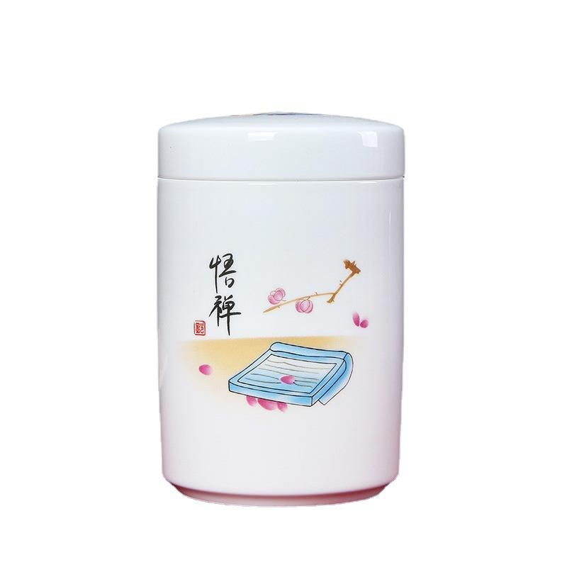 Cylindrical Tea Pot Ceramic Cover Sealed Storage Powder Paste Pot Living Room Coffee Table Decorative Tea Container Ceramic Pot