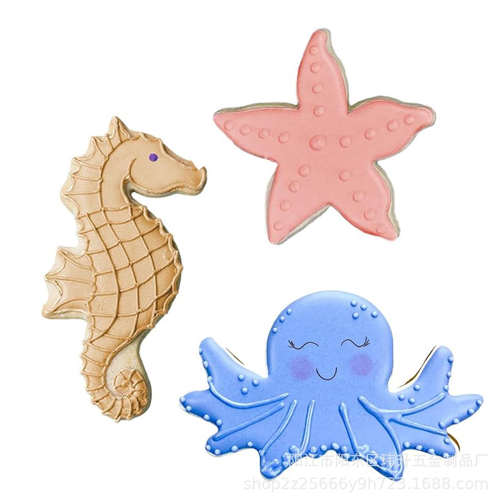 7-Piece Ocean Creature Cookie Cutters: Lobster, Seahorse, Seashell Stainless Steel Baking Molds.