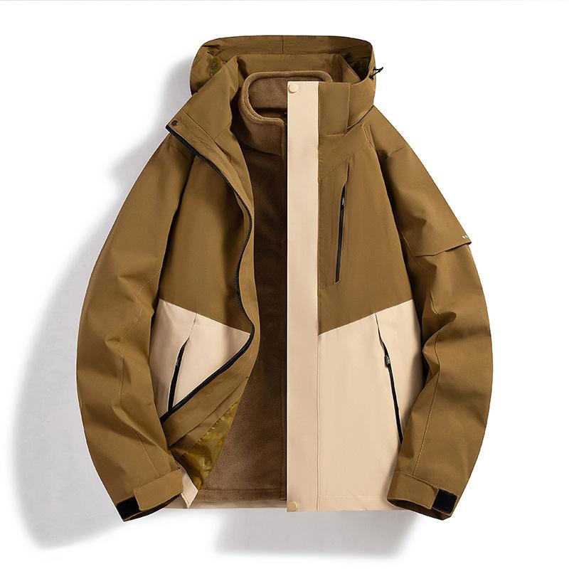 Autumn and Winter Outdoor Thickened Windproof Waterproof Men's Jacket Three-in-one Jacket Men and Women's Same Style Contrasting Colors