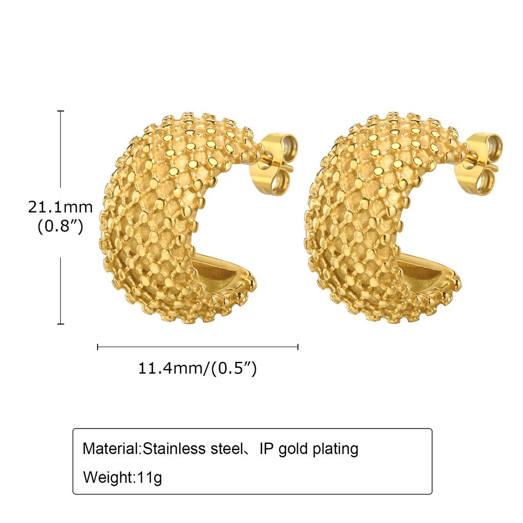 Chunky Textured C Hoop Earrings Stainless Steel 18K PVD Gold Plated Waterproof Tarnish Free Minimalist Geometric Party Jewelry