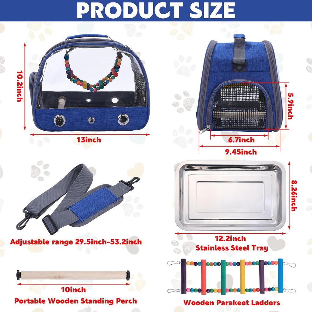 BALAPET Bird Carrier Travel Cage with Bird Ladder and Stainless Tray,Small Bird Travel Cage for Parrot,Portable Bird Backpack with Stand and Shoulder