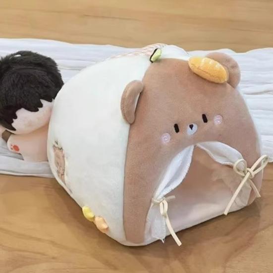 Cama de Boneca para Crianças Brinquedos de Casa de Brincar Forma de Animal Imaginativa Cama de Boneca de Pelúcia para Brincadeira Criativa e Decoração Cozy de Interior