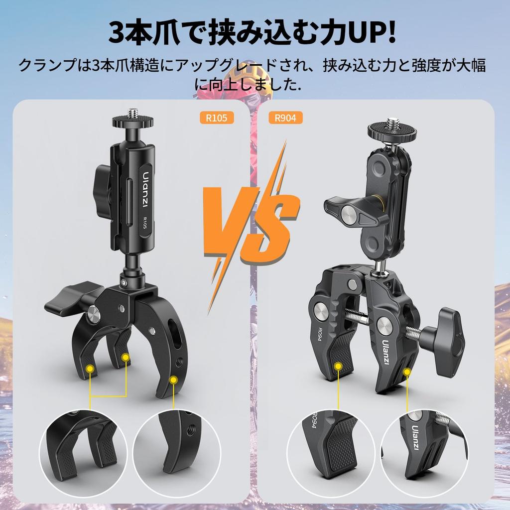 Ulanzi R105 Super Clamp New Rotating Metal Camera Integrated Camera Holder with and Motorcycle Clip GoPro Action Camera Action LCD Mirrorless Digital