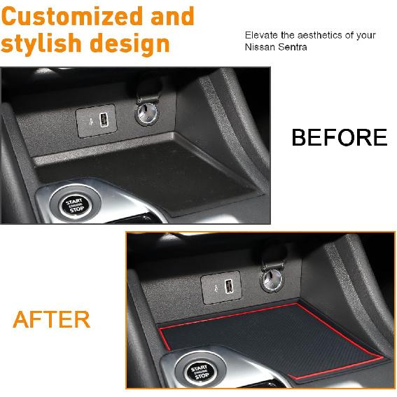 Cup Holder Erts Coaster For Nissan Sentra Accessories 2025 2024 Center Console Liners Silicone Cup Mat Pad Interior Decoration(4Pcs Sets,Red